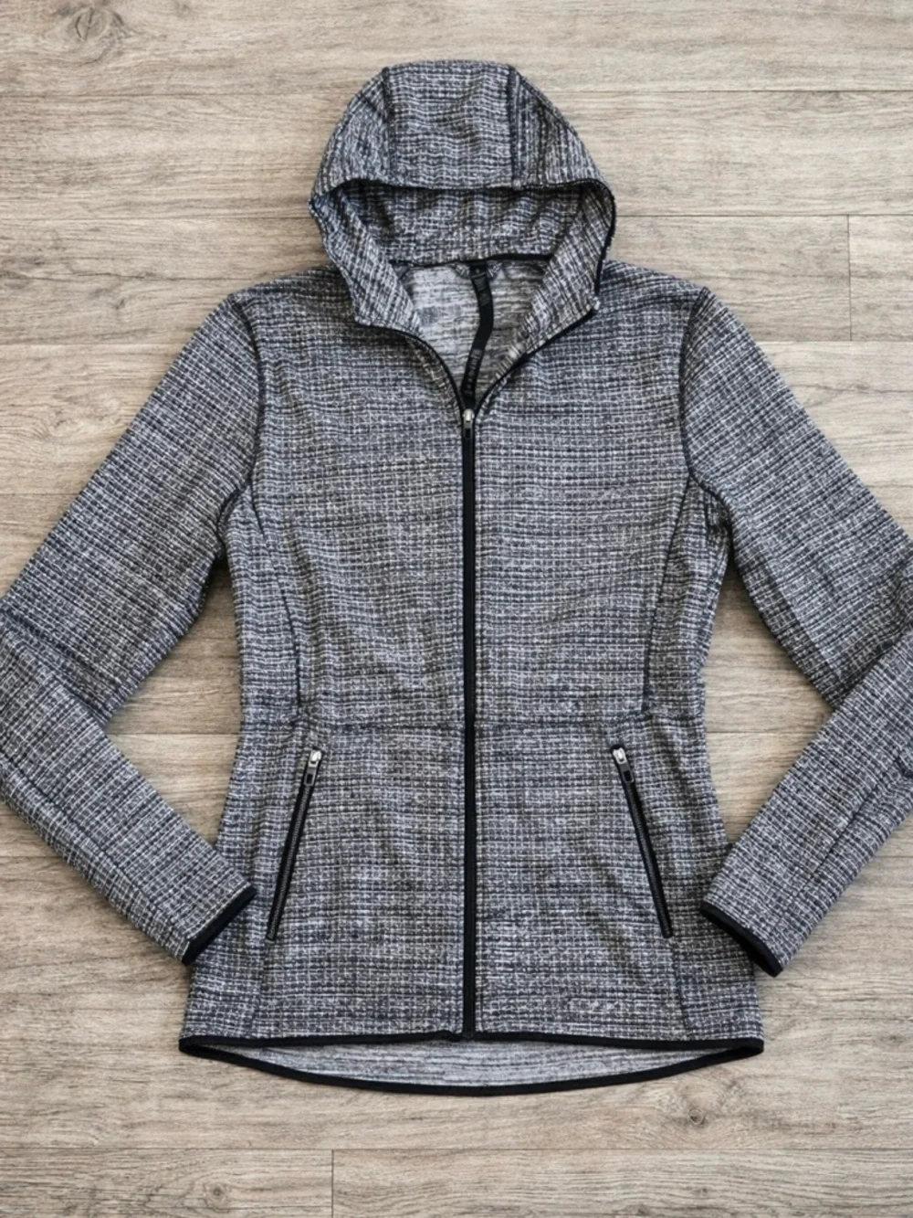 Lululemon Heathered Gray Hooded Full Zip Jacket Thumbholes Size L